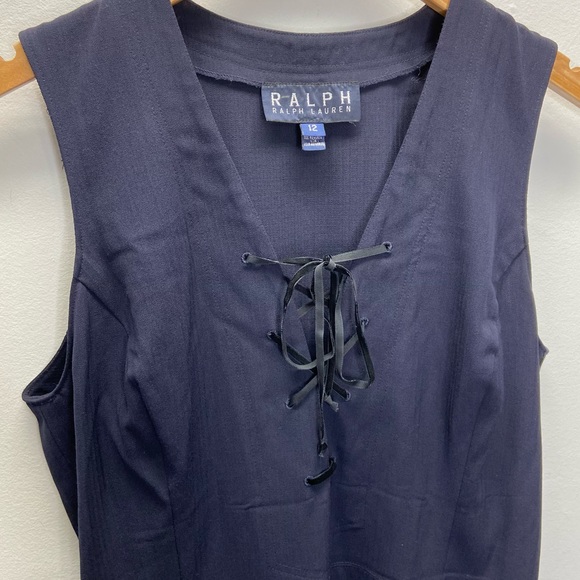 Ralph Lauren VTG Navy Lace Up Wool Dress - Picture 3 of 8